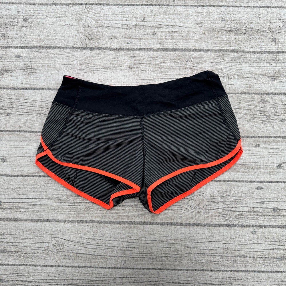 Lululemon Shorts Women's 30 Black Grey Orange Striped Low Rise Running Athletic